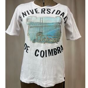 VTG‎ UNIVERSIDADE COIMBRA Single Stitch T-Shirt Womens (M) Fitted Lisbon College
